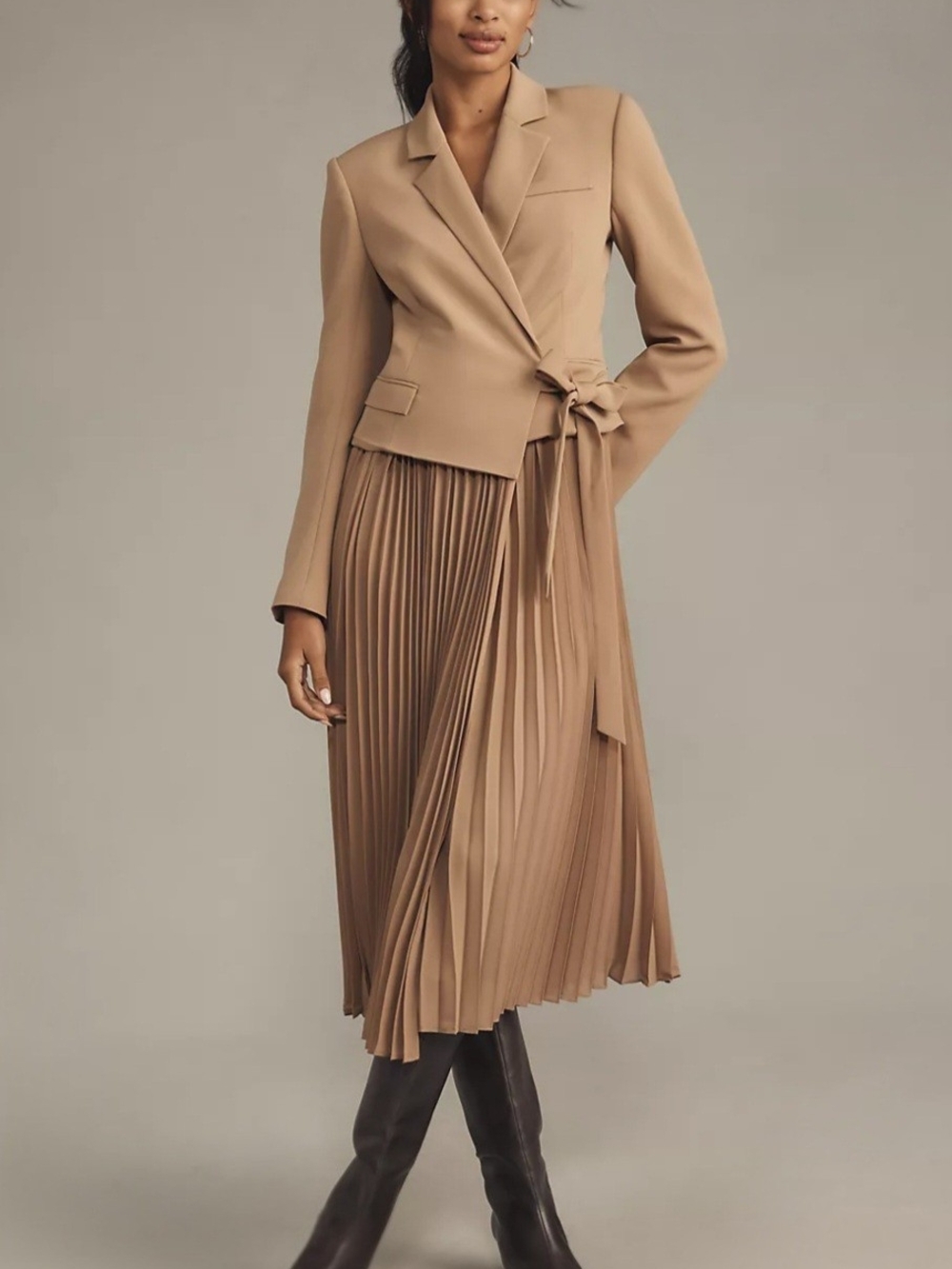 New ASTR the LAbel Pleated Wrap Dress in Camel